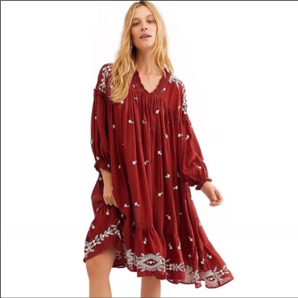 Free People Dresses & Skirts - ❤️FP Lavender Fields Embroidered Crotchet Wine Swing Dress🍂